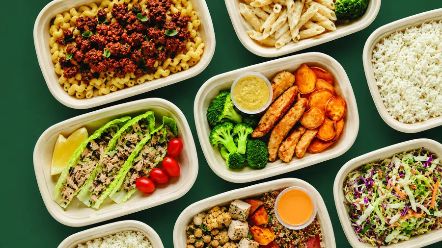 A day of NutriChef meals in compostable trays